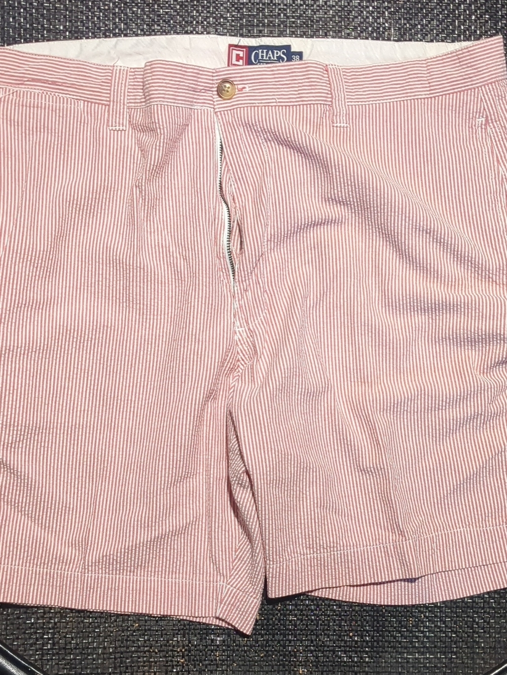 Chaps Red and White Seersucker Men’s Flat-Front Shorts